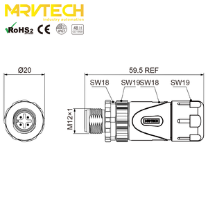 Field Assembly Optical Connector <b>Terminal</b> Din M12 Plastic Male Marvtech a Code 4/5/8 Pin IP67 Automotive IEC OEM or Customized - Product Image 5