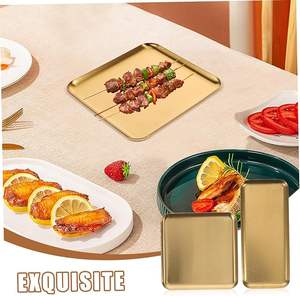 Plato Rectangular Coreano de Acero Inoxidable para Barbacoa y <span class=keywords><strong>Sushi</strong></span> Bandeja de Servir para Aperitivos Pasteles y Almacenamiento - Product Image 2