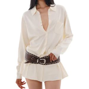 Vestido Camisero de Satén Extra Grande para Mujer, Manga Larga, Cierre de Botones al Frente, Tela Suave y Sedosa, Mini Vestido Camisero - Product Image 1