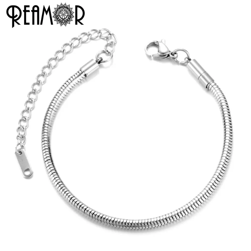 Reamor — Bracelet à breloques serpent réglable pour femmes, nouvelle collection, en titane, acier inoxydable, pour perles européennes, DIY
