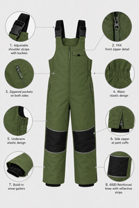 Peto de esquí para niños, desmontable, térmico, impermeable, cortavientos, transpirable, ecológico, con forro polar, estampado, de secado rápido - Product Image 5