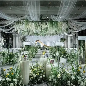 Rideaux de plafond blancs pour mariage, rideaux de mandap transparents pour cérémonie de fête, décor de mariage