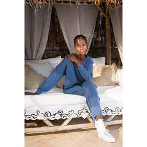 Conjunto de Pantalón y Blusa para Mujer, Talla XXL, Cuello Barco, Manga Larga, Hombros Caídos, Bolsillos con Puño, Diseño Elegante - Product Image 3