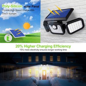 <span class=keywords><strong>Lampe</strong></span> solaire <span class=keywords><strong>de</strong></span> sécurité extérieure IP65 étanche, 74 LED, 270 degrés, 3 têtes rotatives, <span class=keywords><strong>détecteur</strong></span> <span class=keywords><strong>de</strong></span> <span class=keywords><strong>mouvement</strong></span>, applique murale - Product Image 3