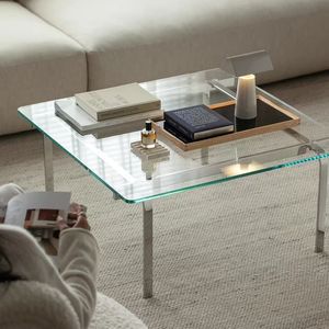 Basit Tasarımlı Orta Yüzyıl Tarzı Cam Sehpa, Çelik Çerçeveli, Çevre Dostu, Otel Odası İçin Alçak Sehpa - Product Image 3