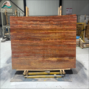 Losa de Piedra Travertino Roja Natural con Vetas en Capas para Decoración de Interiores y Paneles de Pared - Product Image 1