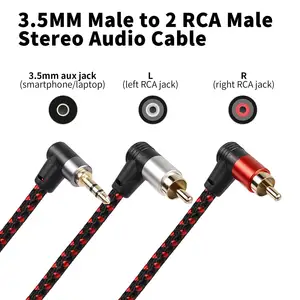 90 derajat sudut kanan 1/8 inci TRS ke kabel RCA ganda 2RCA ke 3.5mm Male-Male Stereo Y Splitter Adapter UNTUK telepon MP3 Speaker