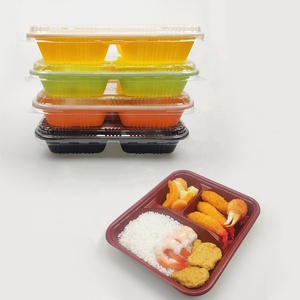 Contenants alimentaires jetables en plastique rouge/noir, micro-ondables, en forme de coquille, capacité 800 ml, forme rectangulaire, pour plats à emporter - Product Image 5