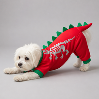 Kostum Anjing MEIQIPETBABY Dinosaurus T-Rex Merah Menyala dalam Gelap, Jumpsuit Empat Kaki dengan Cetakan Tengkorak untuk Anjing dan Kucing Kecil