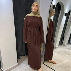 Dubai moda encaje-up algodón Lino bata alta calidad islámico musulmán Abaya vestido con Hijabs - Product Image 4