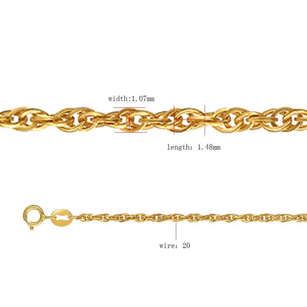 Corrente de corda de ouro francês, colares 10k, correntes de ouro para fazer pulseiras 14k 18k, colares masculinos populares hip hop