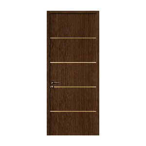 Puerta Interior Moderna de Madera Sólida con Incrustaciones Horizontales para Dormitorio - Product Image 1