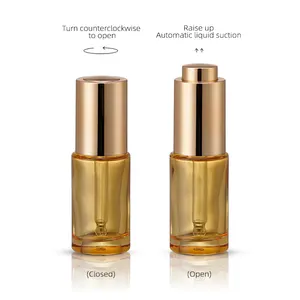 Luxury Cosmetic Packaging 15ml Yellow Glass Essential Oil Dropper Bottles With Gold Push Button Cap