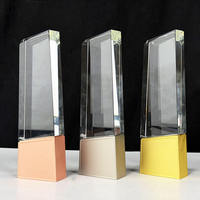 Trophée en cristal gravé créatif avec base en métal or, argent, cuivre – Lame de cristal
