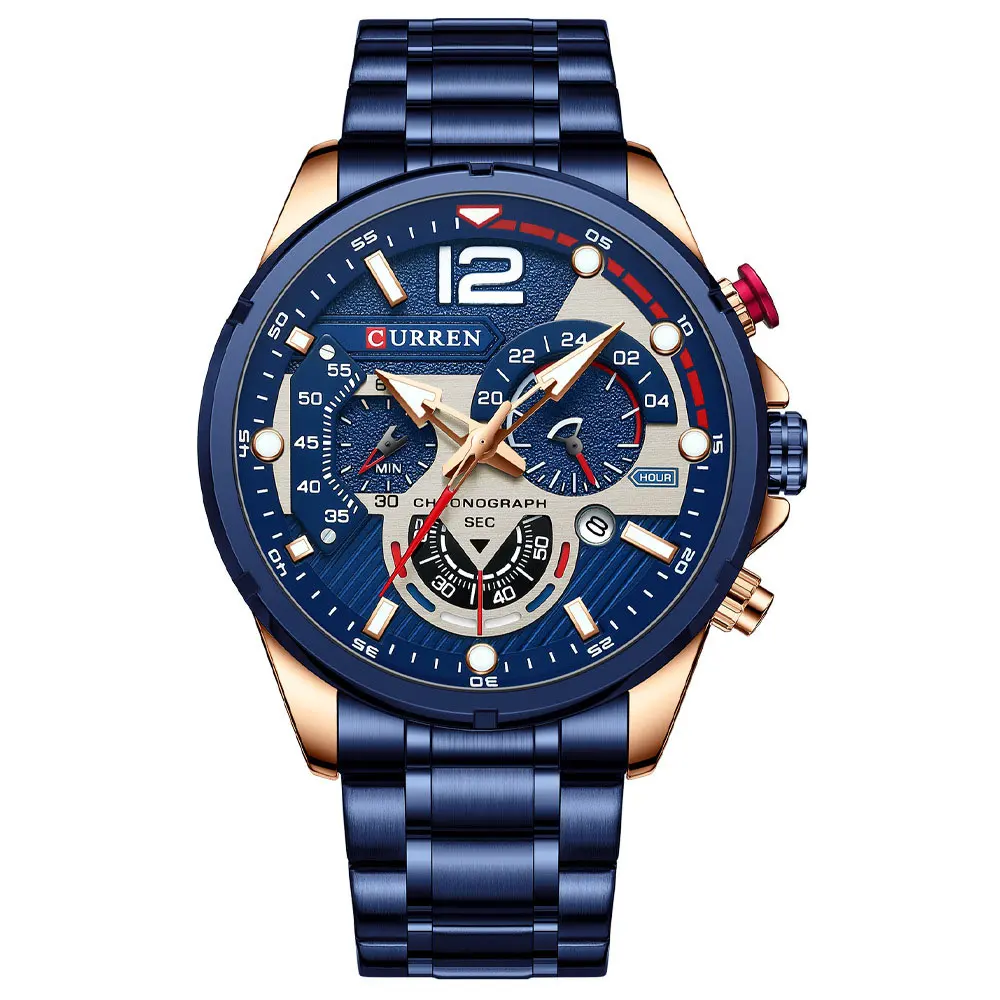 CURREN 8395 Men's Quartz Watches Calendar Six-Hand Steel Band Watch Sports Men's Watch