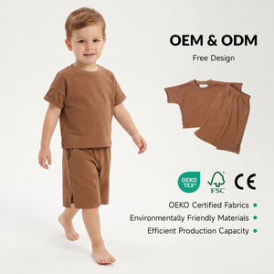 Set di Abbigliamento Primaverile per Bambini, Completo a Maniche Corte in Tessuto Waffle per Ragazzi e Ragazze, Stile Casual per Bambini Piccoli - Product Image 1