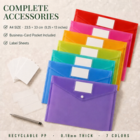 Pochette en polypropylène A4 personnalisée avec logo, 0,18 mm, étanche, avec bouton-pression, transparente, pour documents, classeur en plastique avec poche pour cartes, OEM pour bureau