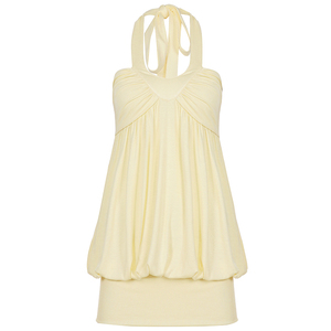 Vestido Halter de Color Sólido con Cuello en V, Detalle de Lazo en el Cuello, Cintura Natural Holgada, Vestido Mini Tejido Informal para Mujer, Estilo Femenino para Todas las Temporadas - Product Image 6