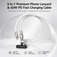 Câble de charge PD Type-C 60W avec cordon tour de cou 2-en-1 anti-perte pour téléphone, câble de données tressé
