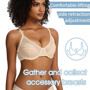 Soutien-gorge grande taille pour femmes Sexy Lace Breast Lift Solid Wire-Free Lace Bra - Product Image 3