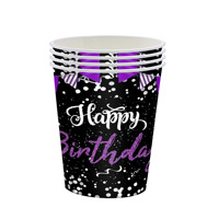 Décorations de fête d'anniversaire violet et noir, vaisselle, ballons pour enfants, assiettes en papier jetables, serviettes, ensemble de 24 pièces pour fête