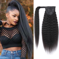 Extensions de Cheveux Humains Queue de Cheval Afro Crépue Bouclée à Cordon pour Femmes Noires, Perruque en Cheveux Naturels Vierge à Enrouler