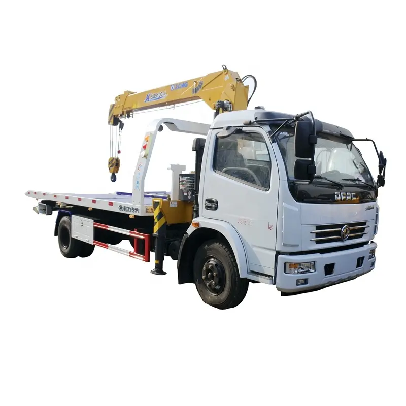Dongfeng 4x2 Flatbed wrecker truck with 3 tons crane and 5 tons platform for rescuing no power car