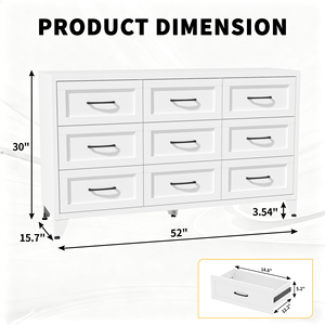 White 9 <b>Drawer</b> Dresser with <b>Storage</b> <b>for</b> Bedroom Closet Hallway - Product Image 2