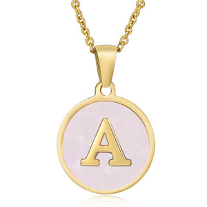 Collier tendance en acier inoxydable avec lettres anglaises et coquillages, plaqué or 18 carats sous vide, inaltérable, pour femme, avec chaîne à maillons, usage quotidien - Product Image 3