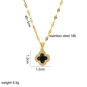Collar con Colgante de Trébol de Cuatro Hojas Geométrico de Acero Inoxidable Europeo Americano con Circonitas Multicolores, Chapado en Oro, Moderno para Mujer - Product Image 5