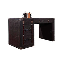 Bureau de direction en cuir ciré de style industriel vintage, bureau créatif de style loft commercial, bureau de direction antique