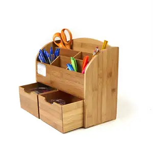 Настольные аксессуары для мини-офиса, удобный портативный Настольный органайзер из бамбука и дерева с маленьким ящиком