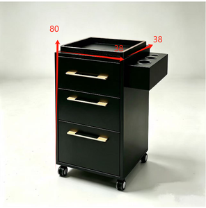 Meuble de rangement mobile pour salon, chariot à outils de coiffure à 3 tiroirs, plateau supérieur résistant à la chaleur, support pour sèche-cheveux, 4 roues, en bois, pour la beauté - Product Image 5