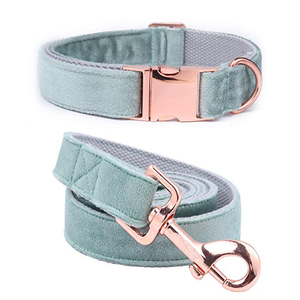 Venta caliente colorido suave de terciopelo perro Correa y <span class=keywords><strong>Collar</strong></span> con correas de algodón - Product Image 1