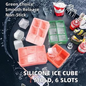 Stock Food Grade Non Stick Silicone Square <b>Ice</b> Cube Mold Eco Friendly 6 Capacity BPA Free Whiskey <b>Maker</b> With Custom Logo - Product Image 2