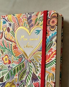 Carnet de notes à couverture rigide multicolore style bohème, motif floral et feuilles colorées, avec cœur en feuille d'or, idéal pour la Saint-Valentin et les mariages, vente en gros - Product Image 3