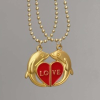 Collier pendentif série Dauphin amour Couple détachable en cuivre plaqué or 18 carats avec zircon coloré Style classique simple