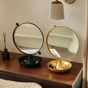 <span class=keywords><strong>Miroir</strong></span> de Maquillage Rond HD en Fer Argenté avec Design Réglable à Simple Face pour la Maison et la Chambre d'Étudiant - Product Image 5