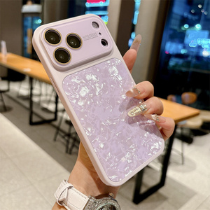 Coque de téléphone portable motif coquille original pour iPhone 17 16 Pro Max, cadre en verre coloré, bouton IA, couverture scintillante et brillante - Product Image 4