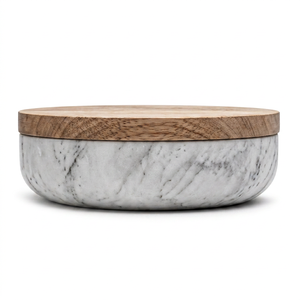 Natural Marble <b>Bowl</b> <b>with</b> Wooden <b>Lid</b> Decorative Storage <b>Bowl</b> Kitchen Serving Container Food Storage <b>Bowl</b> Home Restaurant - Product Image 1