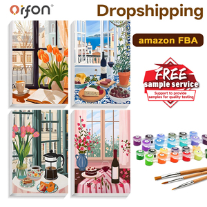 <span class=keywords><strong>Pintura</strong></span> al Óleo por Números de Ventana <span class=keywords><strong>Francesa</strong></span>, Kit de <span class=keywords><strong>Pintura</strong></span> por Números de Café y Vino (4 Unidades) para Adultos, Arte de Pared al por Mayor Listo para FBA - Product Image 1