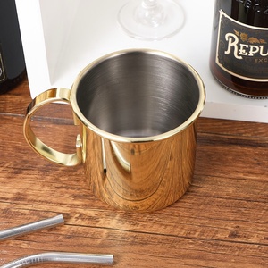 Logotipo personalizable 18 oz Color oro Moscow Mule Tazas forradas de acero inoxidable Taza de cerveza de café de mano de 500ml con mango de metal - Product Image 6