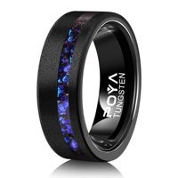 Bague en carbure de tungstène sablée noire de 8 mm avec incrustation de fragments d'opale bleue violette, bijoux pour homme, alliance de mariage et de fiançailles