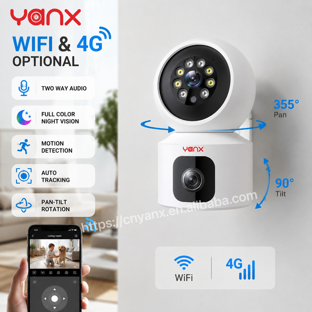 YANX Top Selling AI Human Detection 4G Wireless 4MP CMOS Baby Camera V380 Night Vision SD Card Home Security Smart Camera