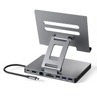 Station d'accueil USB-C 9 en 1, support de tablette rotatif à 360 degrés, sortie HDTV 4K, 100W PD, Ethernet Gigabit, lecteur SD TF