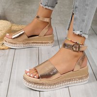 Nouvelles sandales compensées à plateforme grande taille pour femme en cuir PU, style mode estival