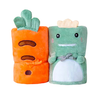 Couverture en peluche pour enfants brodée de dinosaures portable, douce, confortable, en flanelle chaude, pliable avec lien pour les voyages ou à la maison