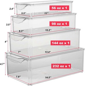 4Pack chiaro impilabile cibo <span class=keywords><strong>frigo</strong></span> <span class=keywords><strong>Set</strong></span> <span class=keywords><strong>Organizer</strong></span> con maniglia - Product Image 5