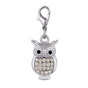 Ciondolo a forma di gufo in argento con occhi di cristallo e pendente a forma di corpo per la creazione di gioielli - Product Image 1