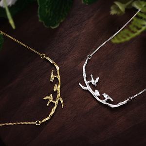 Collar con Colgante de Plata de Ley 925 Vintage, Pájaro <span class=keywords><strong>en</strong></span> Ramas, Hecho a Mano, Diseño Único para Mujer, Joyería Fina - Product Image 4